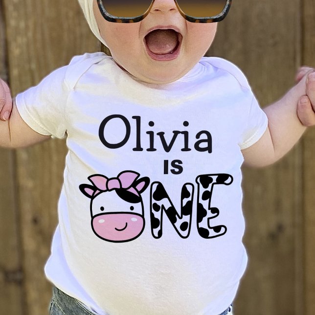 Personlig Girl 1st Birthday Cow T-Shirt (Skapare uppladdad)