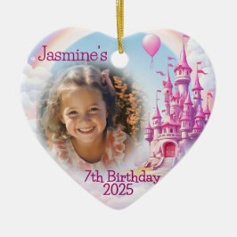 Personlig Girl 7:e Birthday Photo Heart Gift Julgransprydnad Keramik