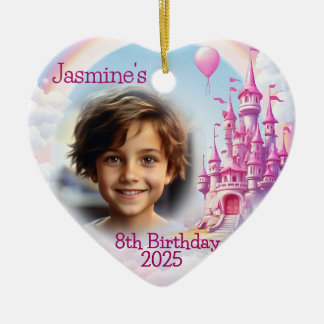 Personlig Girl 8th Birthday Photo Heart Gift Julgransprydnad Keramik