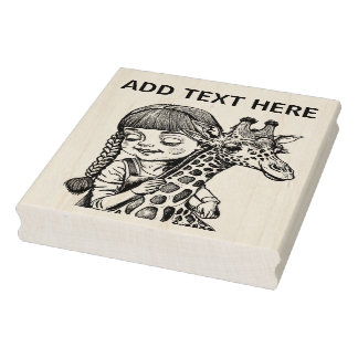 Personlig Girl and Giraffe - Wood Art Frimärke Stämpel