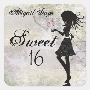 Personlig Girl and Hearts Sweet 16 Stickers Fyrkantigt Klistermärke