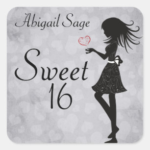 Personlig Girl and Hearts Sweet 16 Stickers Fyrkantigt Klistermärke