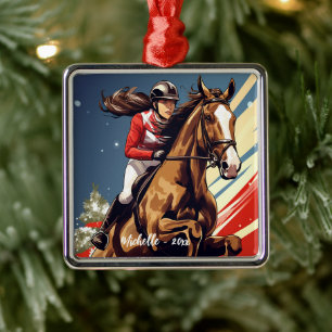 Personlig Girl and Horse Jumping jul Julgransprydnad Metall