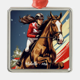 Personlig Girl and Horse Jumping jul Julgransprydnad Metall