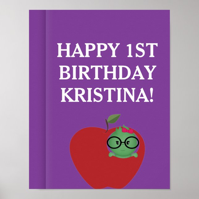 Personlig Girl Bookworm Birthday Poster (Framsidan)