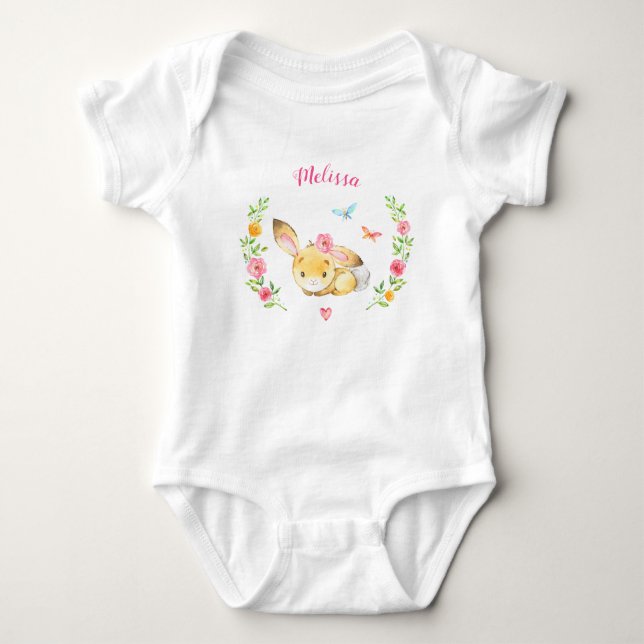 Personlig Girl Bunny Woodland Baby Shower Gift T Shirt (Framsida)
