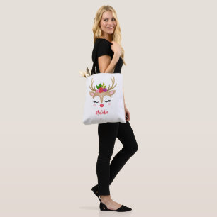 Personlig Girl Cute jul Reindeer Tote Bag Tygkasse