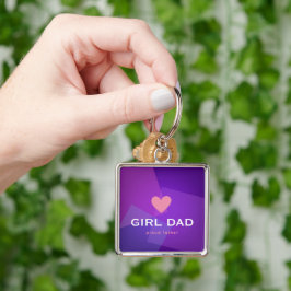 Personlig Girl Dad Holografisk Fyrkantig Silverfärgad Nyckelring