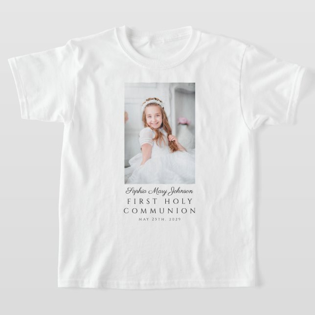 Personlig Girl First Heliga Communion Photo T Shirt (Laydown)