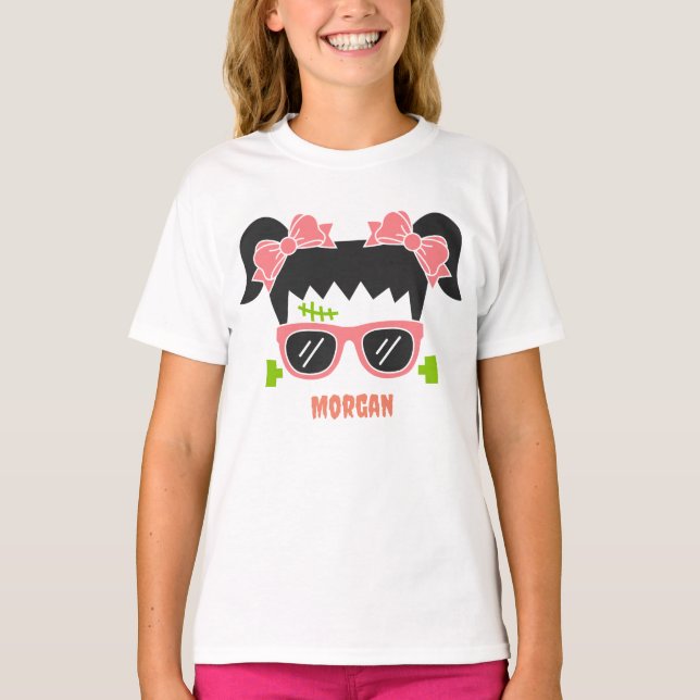 Personlig Girl Frankenstein Halloween T Shirt (Framsida)