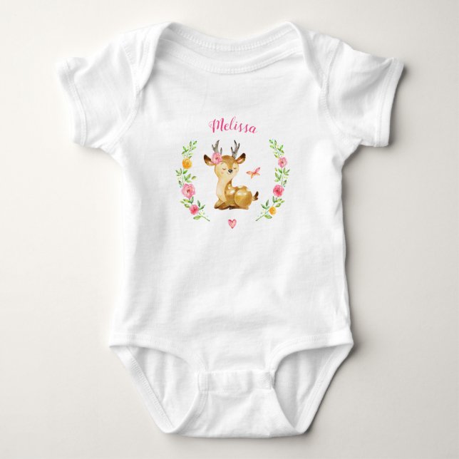 Personlig Girl Hjort Woodland Baby Shower Gift T Shirt (Framsida)