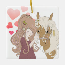 Personlig Girl, Horse and Hearts jul Julgransprydnad Keramik