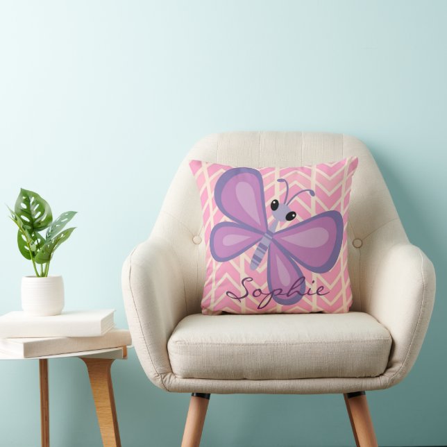 Personlig Girl Lila Butterfly Pillow Kudde (Stol)