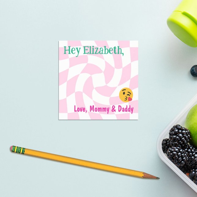 Personlig Girl Lunch Box Notes Retro Checker Post-it Block (Skapare uppladdad)
