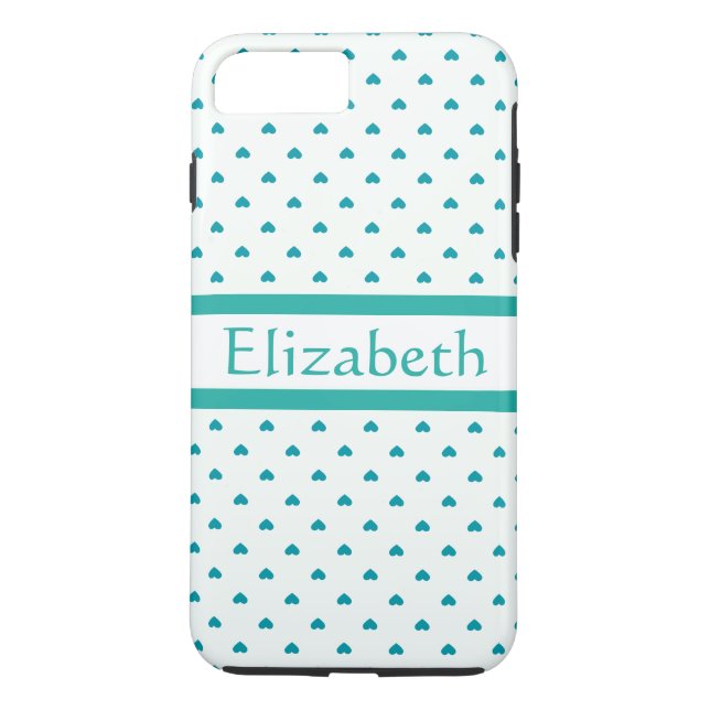 Personlig Girl Mod Teal & White Heart med Namn Case-Mate iPhone Skal (Baksida)