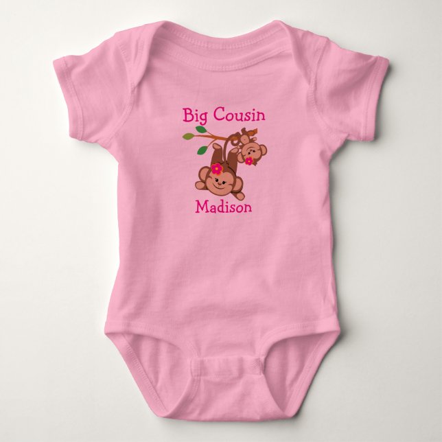 Personlig Girl Monkey Big Cousin T-shirt (Framsida)