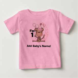 Personlig Girl Monkey i Party Hat 1:a födelsedagen T-shirt