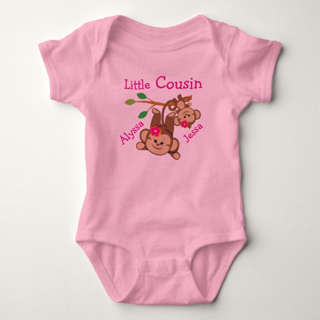 Personlig Girl Monkey Little Cousin T-shirt (Framsida)