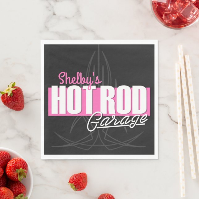Personlig Girl NAMN Streck Hot rod Garage Pappersservett (Insitu)