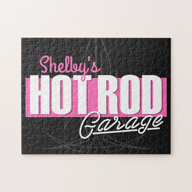 Personlig Girl NAMN Streck Hot rod Garage Pussel (Horisontell)