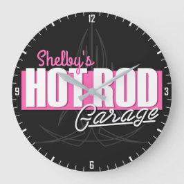 Personlig Girl NAMN Streck Hot rod Garage Stor Klocka