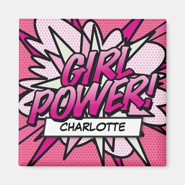 Personlig GIRL POWER Serietidning Rosa Magnet (Framsidan)