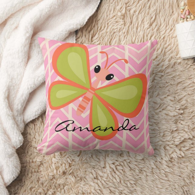Personlig Girl Rosa Butterfly Pillow Kudde (Filt)