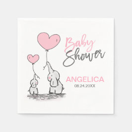 Personlig Girl Rosa Elephant Mamma & Baby Shower Pappersservett