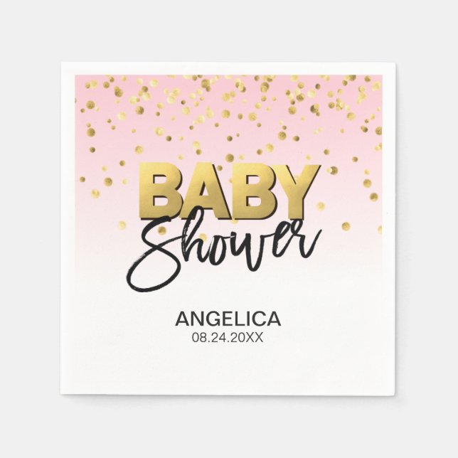 Personlig Girl Rosa Guld confetti Baby Shower Pappersservett (Framsidan)