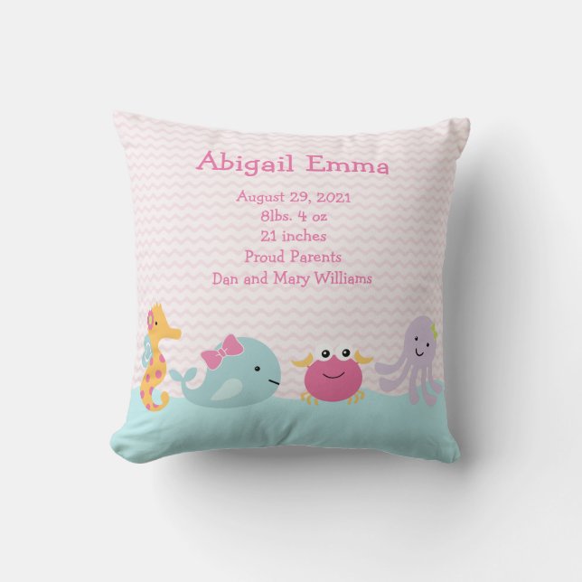 Personlig Girl Sea Critters Pillow Keepsak Kudde (Framsida)