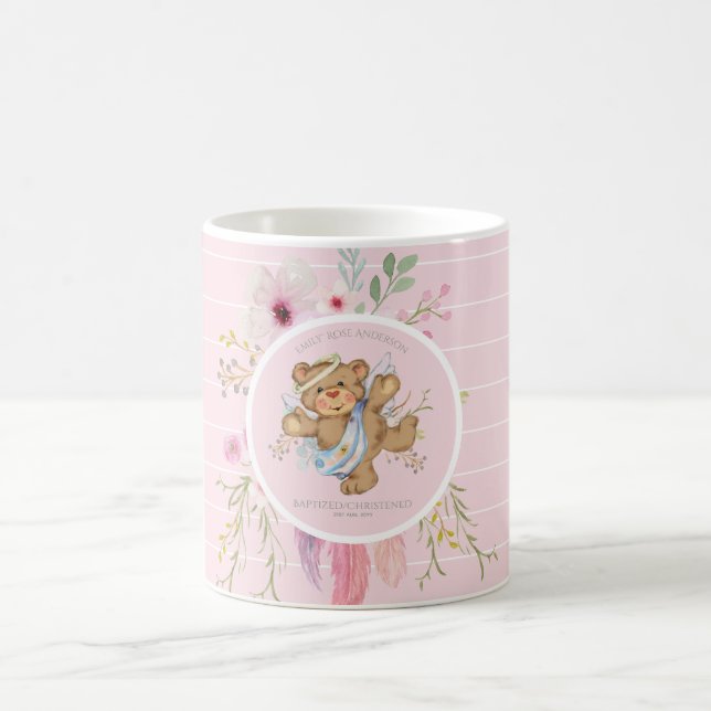 Personlig Girls BAPTISM - Rosa Angel Teddybjörn Kaffemugg (Center)