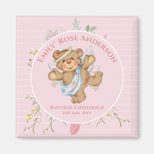 Personlig Girls BAPTISM - Rosa Angel Teddybjörn Magnet