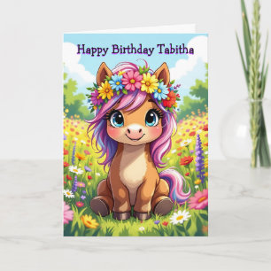 Personlig Girl's Birthday Pony Thmet Kort