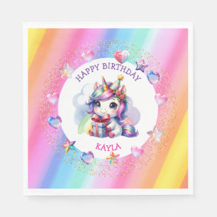 Personlig Girl's Birthday Unicorn Pappersservett