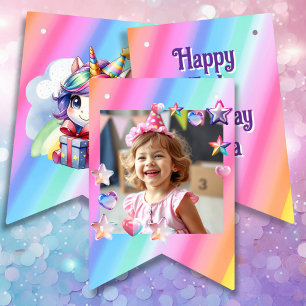 Personlig Girl's Birthday Unicorn Vimplar