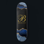 Personlig Girl's Blue Black Agate Mini Skateboard Bräda 18,5 Cm<br><div class="desc">Personlig guld monogram på svart med blå svart agate guld glitter kant. Abstrakt geode</div>