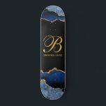 Personlig Girl's Blue Black Agate Mini Skateboard Bräda 18,5 Cm<br><div class="desc">Personlig guld monogram på svart med blå svart agate guld glitter kant. Abstrakt geode</div>