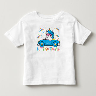 Personlig Girls Blue Car Unicorn Travel T Shirt