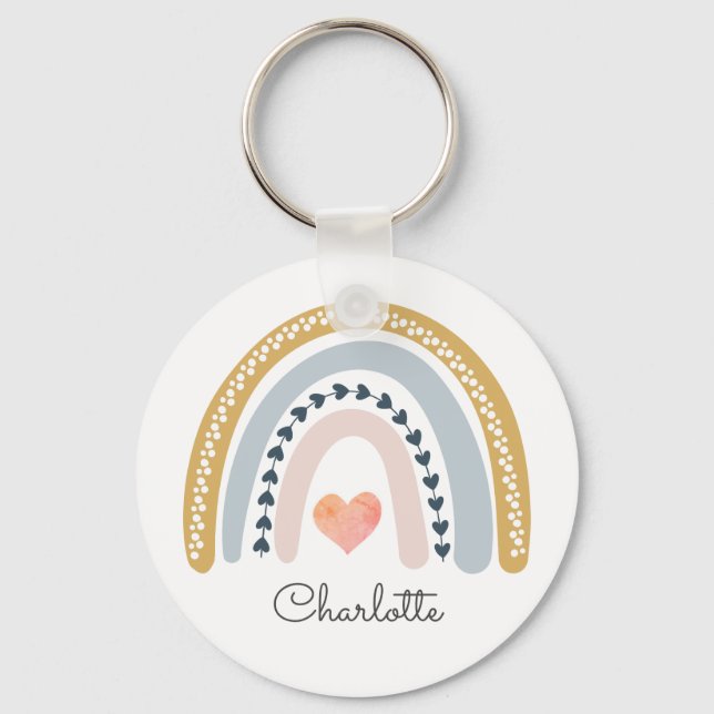 Personlig Girl's Boho Rainbow Nyckelring (Framsida)