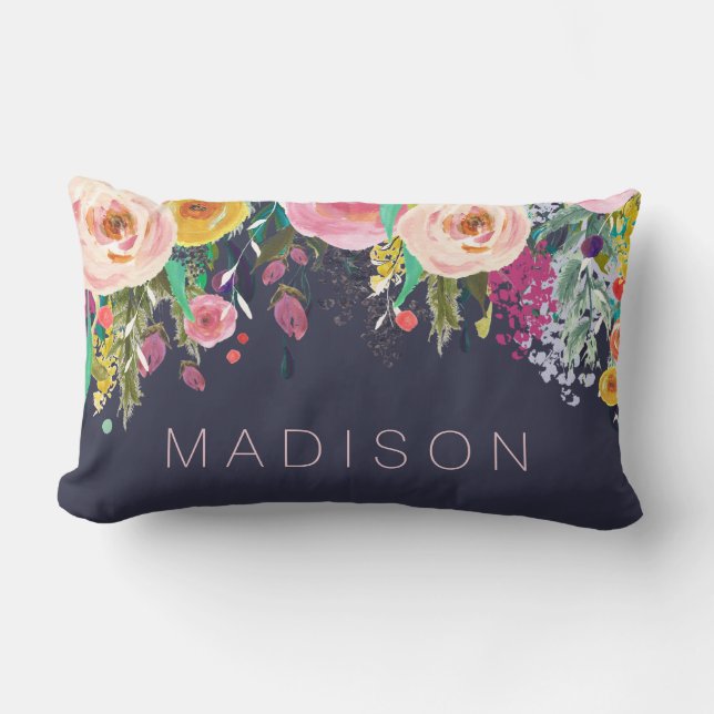 Personlig Girls Cushion, målad Blommigt Lumbarkudde (Framsida)
