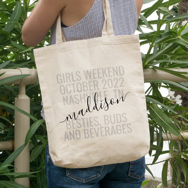 Personlig Girls Helg Resa Anpassningsbar Tygkasse (Girls Weekend Trip Personalized Canvas Tote Bag with Names, Date, and Location and fun quote.)