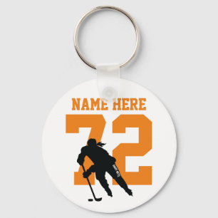 Personlig Girls Hockey Namn Number, Orange Nyckelring