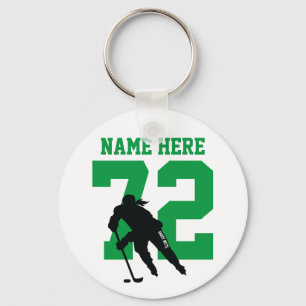 Personlig Girls Hockey Player Namn Number, Grönt Nyckelring