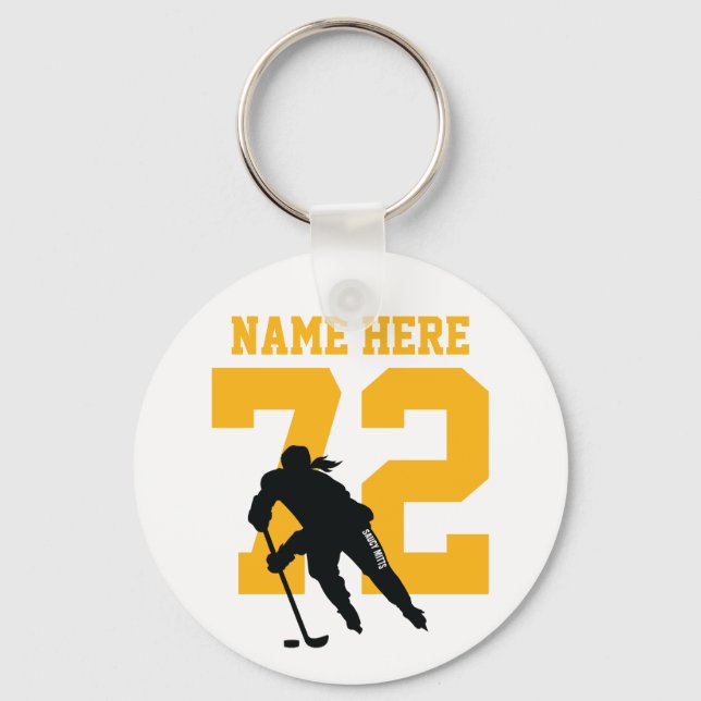 Personlig Girls Hockey Player Namn Number Guld Nyckelring (Framsida)