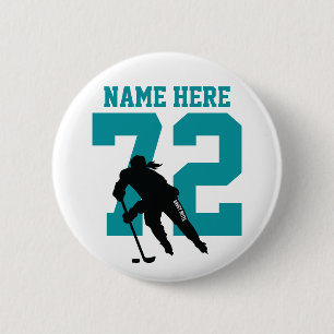 Personlig Girls Hockey Player Namn Number Teal Knapp