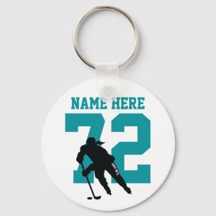 Personlig Girls Hockey Player Namn Number Teal Nyckelring