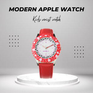 Personlig Girls Kids Namn Hund Tass Red Hearts Armbandsur