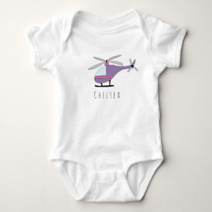 Personlig Girl's Lila Helicopter med Namn T-shirt