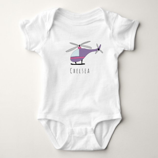 Personlig Girl's Lila Helicopter med Namn Tee (Framsida)