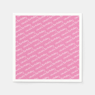 Personlig Girl's Namn Birthday Rosa Party Pappersservett